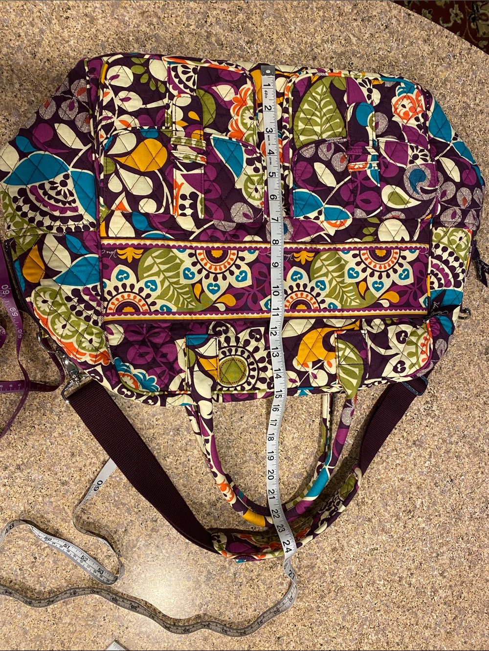 Vera Bradley Plum Crazy Quilted Travel Bag Shoulder Strap Weekender SMELLS MUSTY - Picture 8 of 17